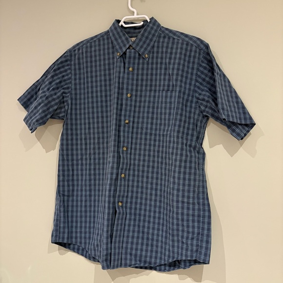 L.L. Bean Men's Navy Checkered Button Down Shirt Short Sleeve Medium Regular - Picture 3 of 6